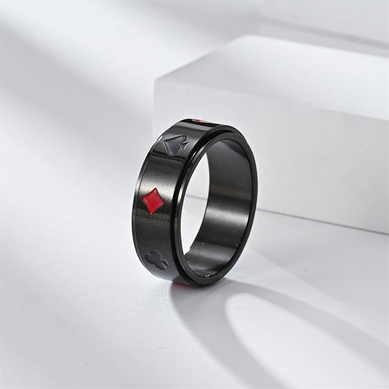 Titanium Steel Rotating Poker Black Red Plum Square Ring with Double Layer Stainless Steel Transport and Decompression Jewelry for Japan and Korea