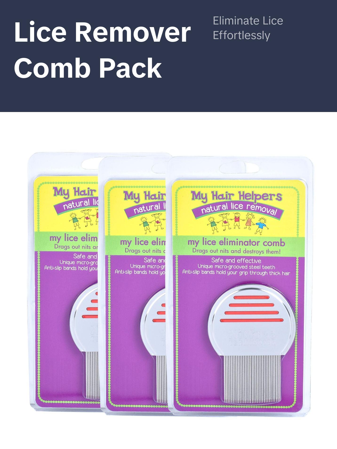 My Hair Helpers Lice Eliminator Comb 3-Pack - Works on Nits and Super Lice - Lice Removal For 3-5 Children