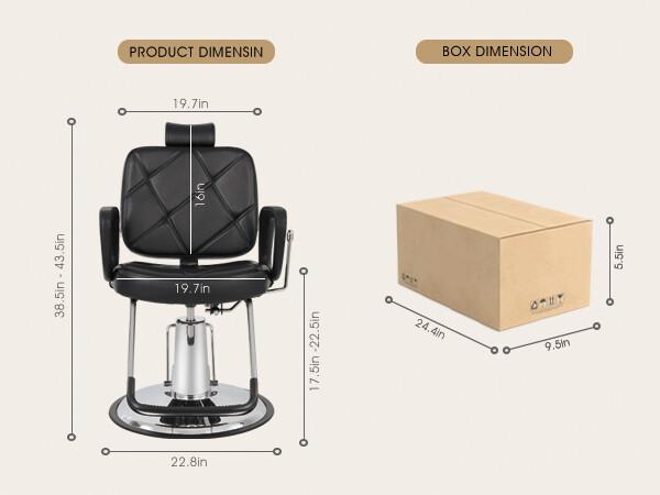 Hydraulic Recline Barber Chair Salon Chair for Hair Stylist with Black Leatherette Seat and Chrome Base