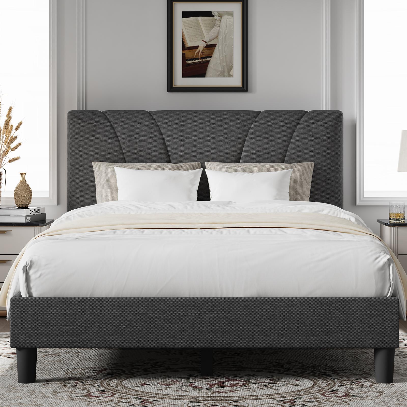 Novilla  Bed Frame Upholstered Platform Full/Queen/King Bed Frame with Adjustable Headboard, Strong Weight Capacity, No Box Spring Needed, Easy Assembly, Grey Modern Unique Bedroom Furniture,Holiday Haul