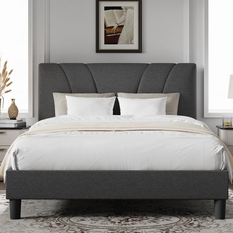 Novilla  Bed Frame Upholstered Platform Full/Queen/King Bed Frame with Adjustable Headboard, Strong Weight Capacity, No Box Spring Needed, Easy Assembly, Grey Modern Unique Bedroom Furniture,Holiday Haul