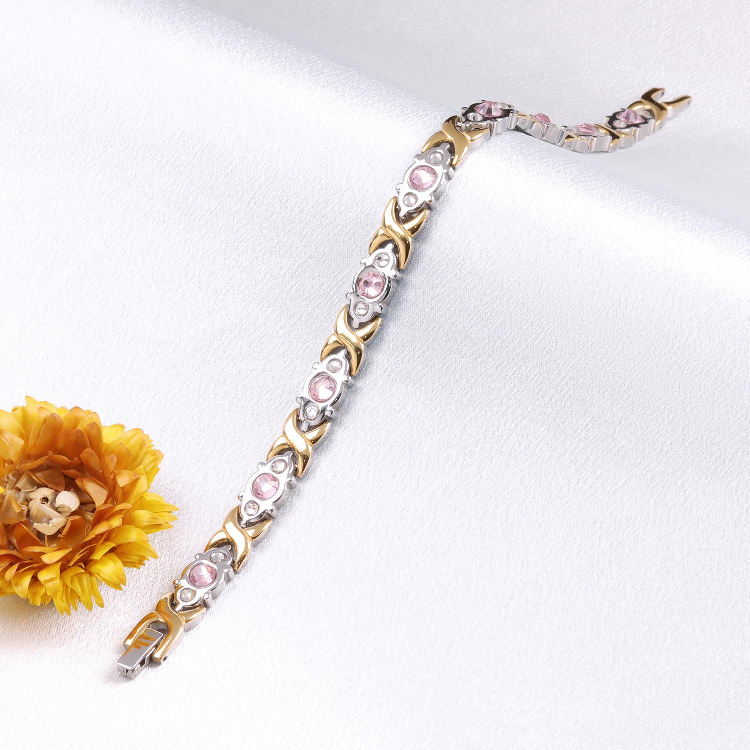 Jecanori Ladies Magnetic Bracelets,Titanium Steel Magnetic Bracelets for Women,Adjustable Wristband include Tool in Gift Box(Sparkling Crystal Design)