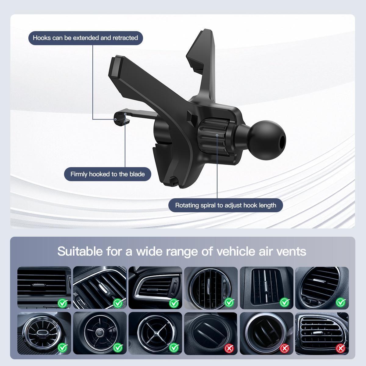 Wireless Charging Car Phone Mount for Foldable & Regular Phones - 15W Fast Charge, 90° Rotation, Air Vent Hook Clip, One-Touch Release (Fits iPhone/Samsung/Google)