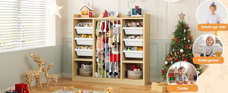 ONBRILL Toy Storage Organizer with 6 Removable Plastic Bins, Toddler Stuffed Animal Storage, Toy Box Cabinet with 2 Open Cubbies, Book Shelf for Kids Room Playroom Bedroom Nursery ONBRILL Toy Storage Organizer with 6 Removable Plastic Bins, Toddler Stuffed Animal Storage, Toy Box Cabinet with 2 Open Cubbies, Book Shelf for Kids Room Playroom Bedroom Nursery