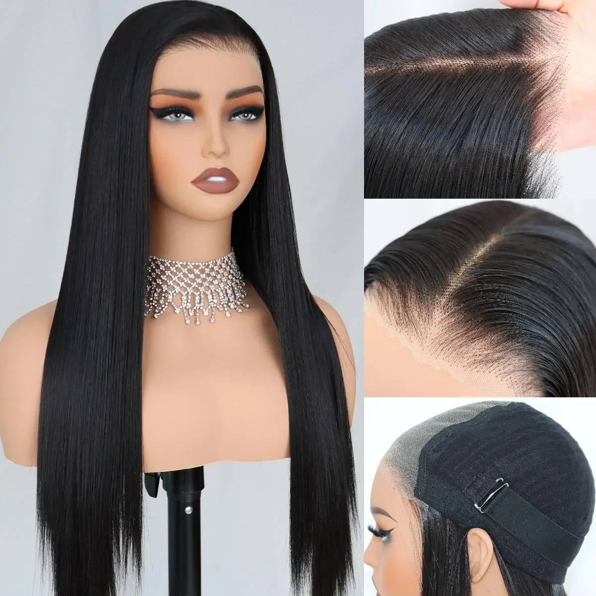 Ua Hair 9x7 Glueless Synthetic Lace Front Wig Wear And Go Pre Plucked Pre Cut Straight Wig Natural Hairline with Tiny Knots Natural No Glue Wig