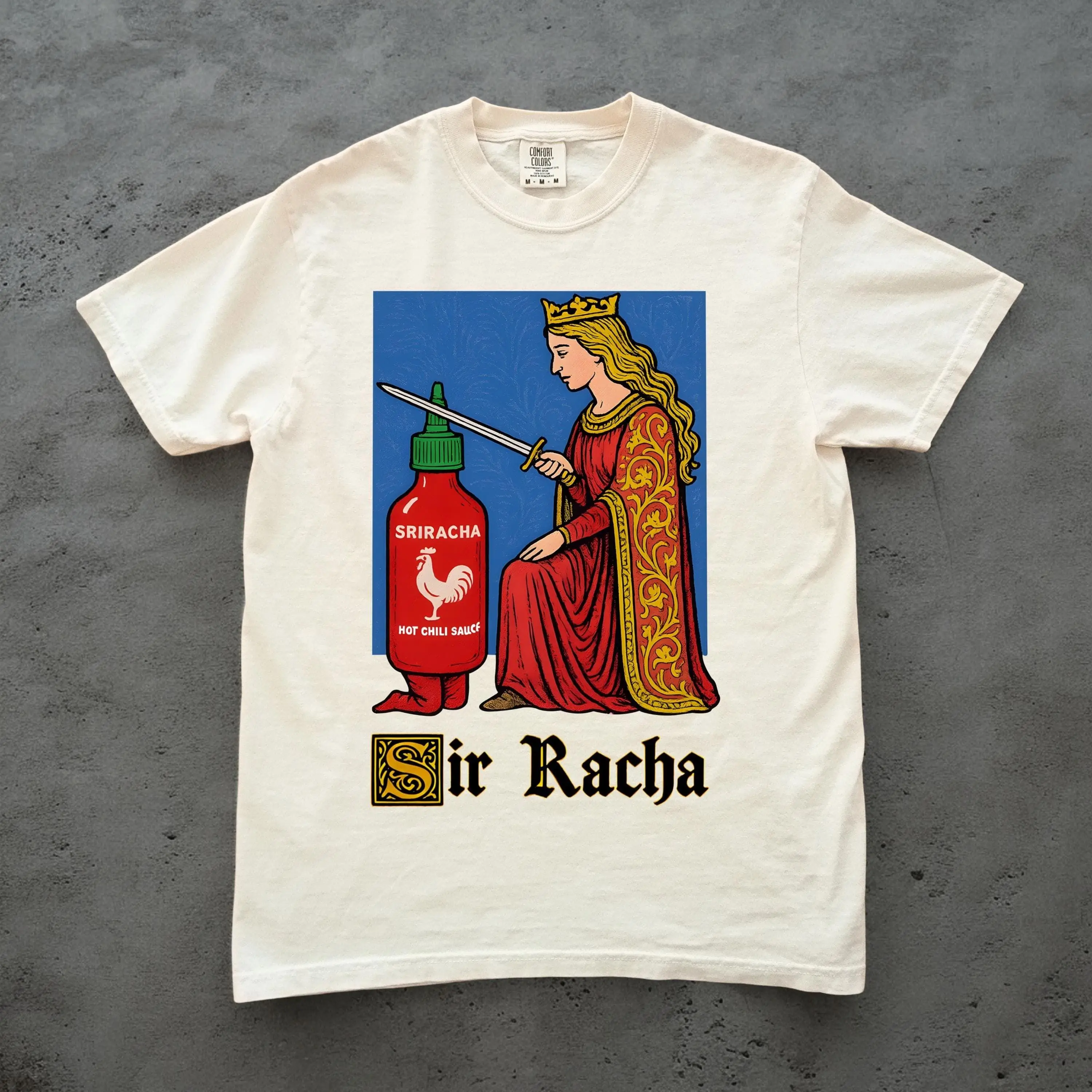 Comfort colors Sir Racha Tshirt, Sriracha Shirt, Retro Medieval Art, Funny Knight Meme Hot Sauce Gift