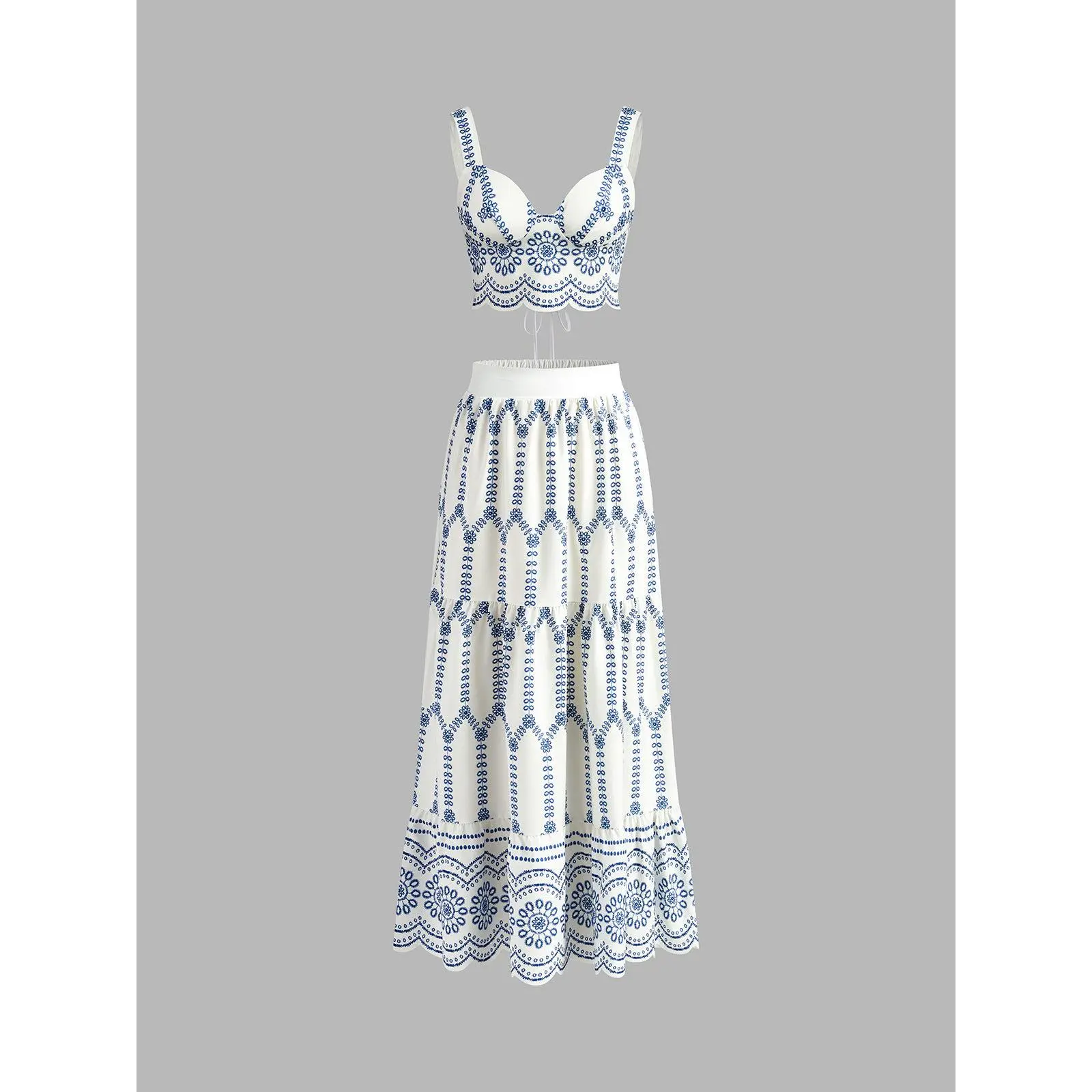 Women's 2-Piece Printed Sleeveless Tie-Back Skirt Set, Women's 2 Piece Sets Clothes for Casual Outfits, Two Piece Sets Women