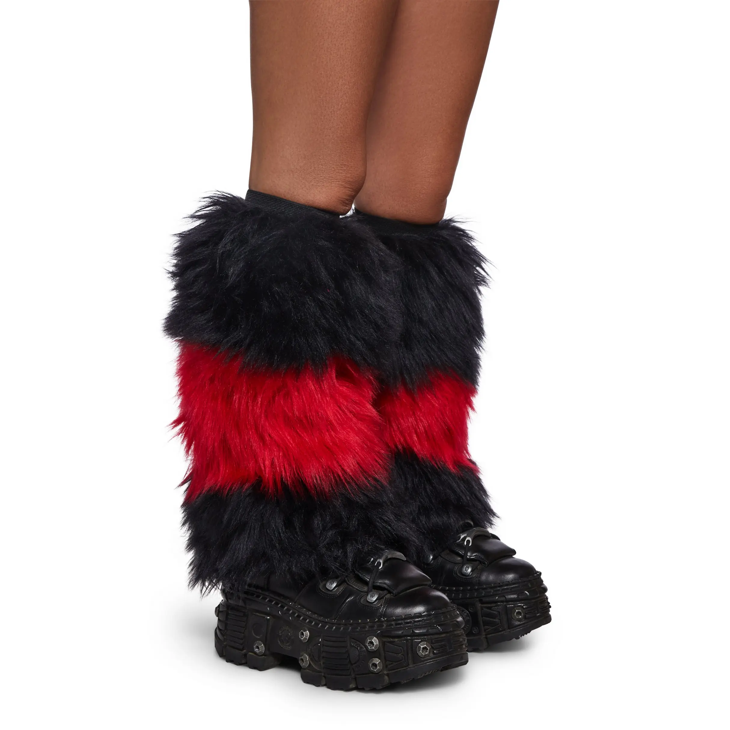 Crimson Chaos Striped Fur Leg Warmers