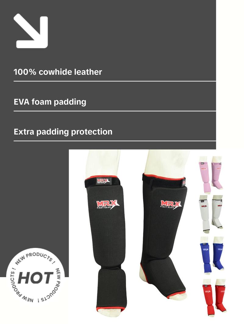 MRX BOXING & FITNESS Muay Thai Shin Guards Kick Boxing Leg & Foot Protector Pad MMA Shin Guard Extra Padding for Men or Women Protective Gear