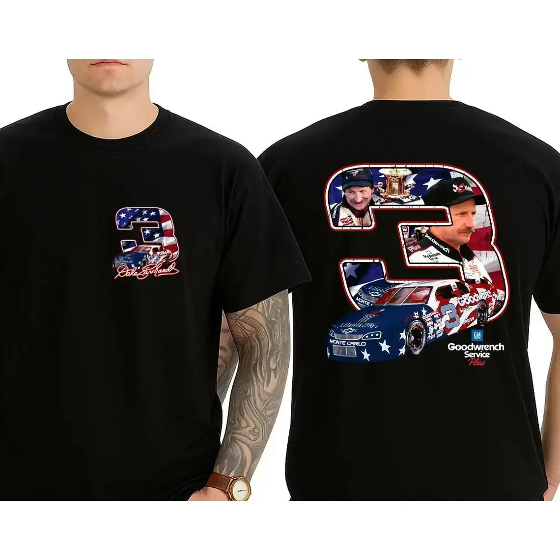 100% Cotton Dale Earnhardt 03 American Car Graphic T-Shirt, NASCAR Stylish Short-Sleeve Oversized/Fitted Sports Top, Shortsleeve, Unisex