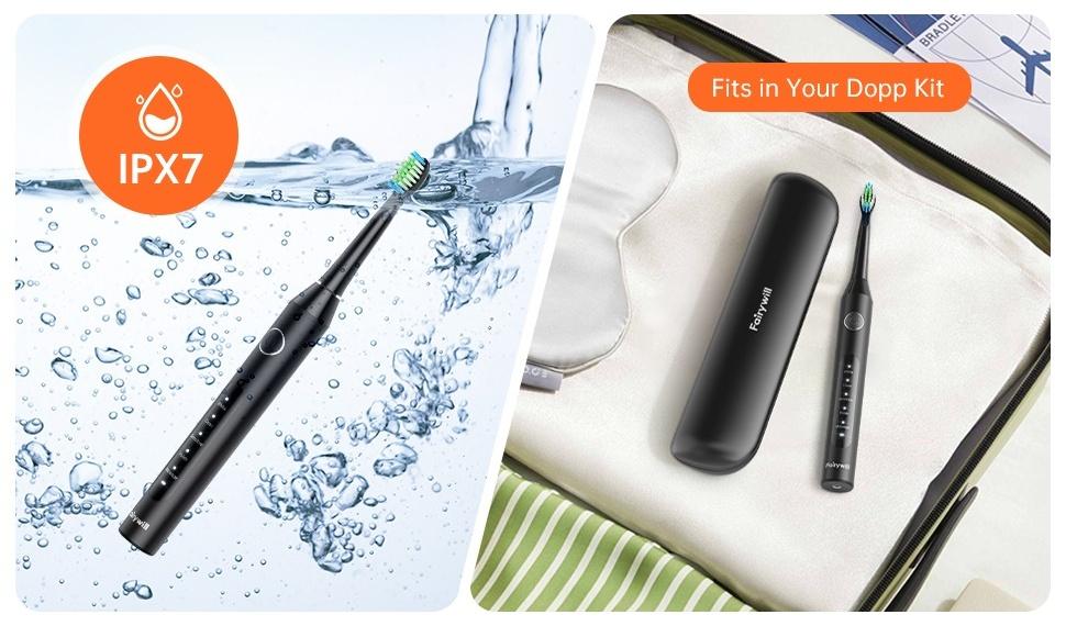 Fairywill D7s Electric Toothbrush,Sonic Toothbrush for Adults,6 or 8pcs Dupont Brush Heads with Travel Covers and Electric Toothbrush Holder
