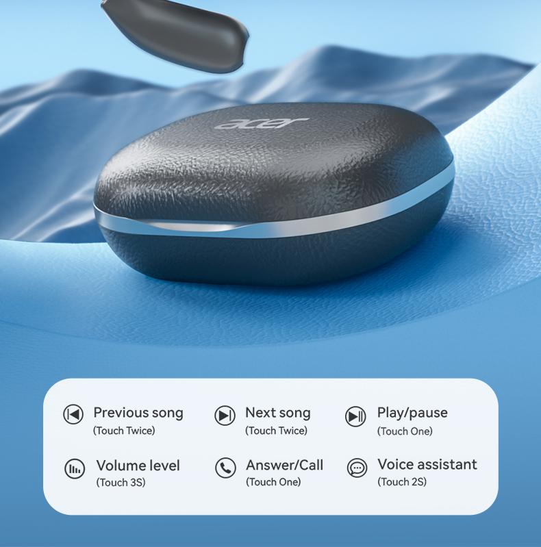 Acer OHR514 Wireless Earbuds,Open-ear Design Wireless Earphone, LongBattery Life Earbuds for Sports, Touch ControlEarbuds,Audio Electronic Headset gaming headset fast charge Black