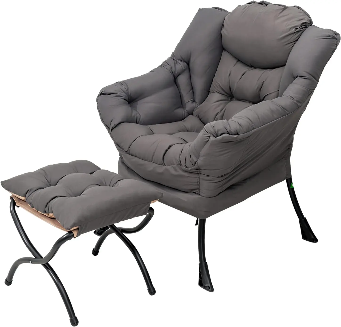 Welnow Lazy Chair with Ottoman, Modern Reading Lounge Accent Chair with Armrests and a Side Pocket, Leisure Upholstered Lazy Sofa Set with Footrest for Small Space Adjustable Backrest Loungers