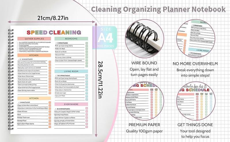 【ADHD Cleaning Planner】 A4 Size Daily Schedule & focus Checklist Notebook for Home Office & Dorm Use Durable Cover Smooth Pages Office Stationery Essential - Plannerbook