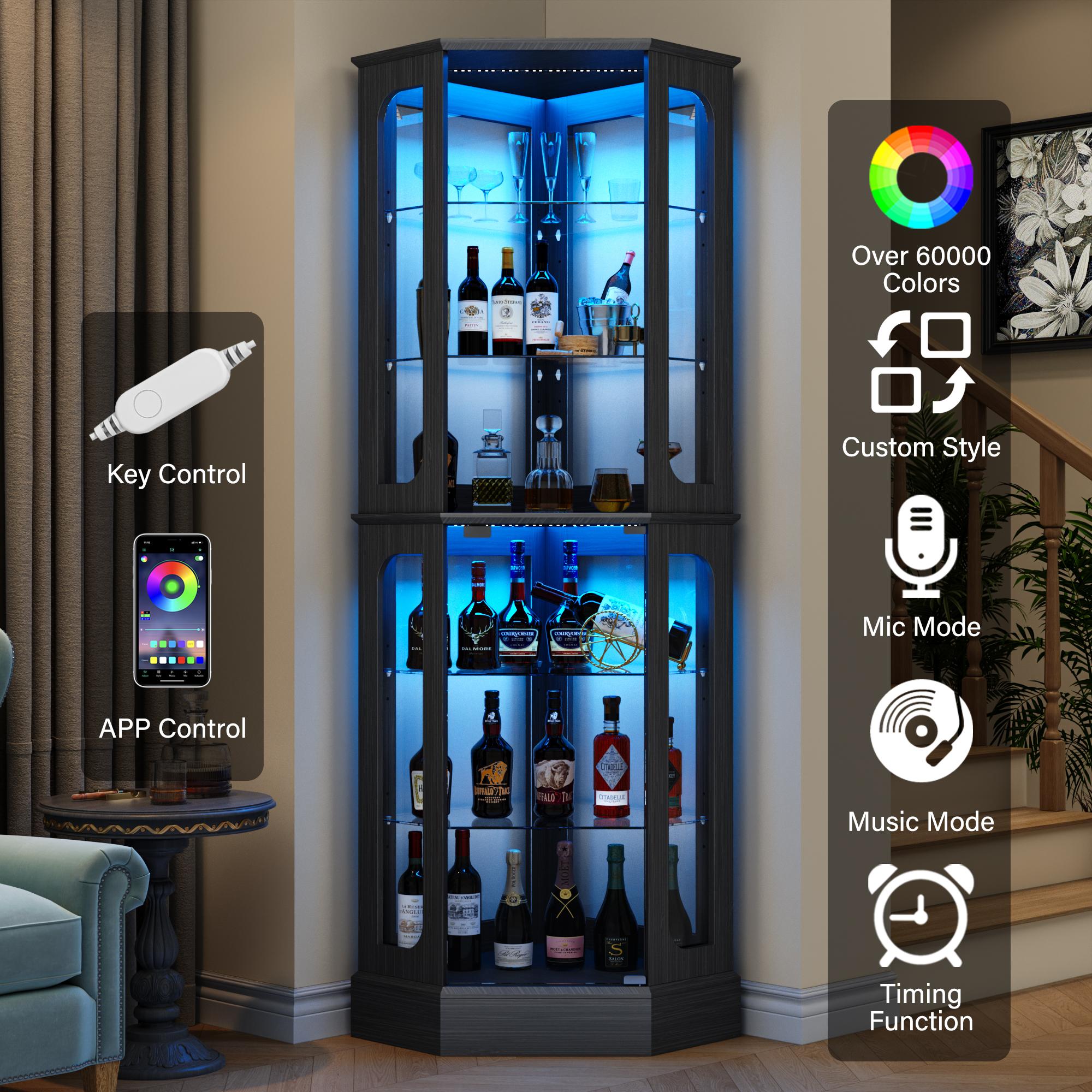 kepptory Corner Curio Cabinet with RGB LED Lights | 7-Color Glass Display Case for Collectibles & Home Decor kepptory Corner Curio Cabinet with RGB LED Lights | 7-Color Glass Display Case for Collectibles & Home Decor