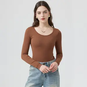 OYV Women's 1 Piece Bodysuit Sexy Ribbed One Piece Long Sleeve Crew Neck Top Bodysuit