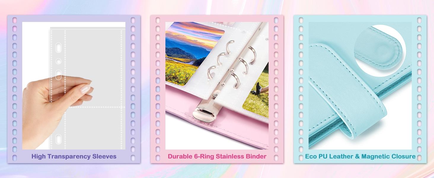 Kpop A5 Minimalist Photocard Binder with 4 or 9Pocket Single Side Inner Refills 2 Divider Acid-FreeDecor Lightweight for Trading Cards & Photos -Purple PU Leather