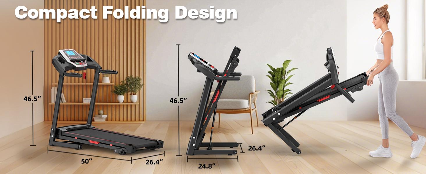 LIVIVOX 3.5HP Portable Folding Treadmill with Incline 330LBS Weight Capacity，8.5MPH, LED Display Easy Foldable Home Gym Machine for Apartments & Home Use Walking Pad Jogging Equipment， home gym equipment,10% incline walking pad treadmill