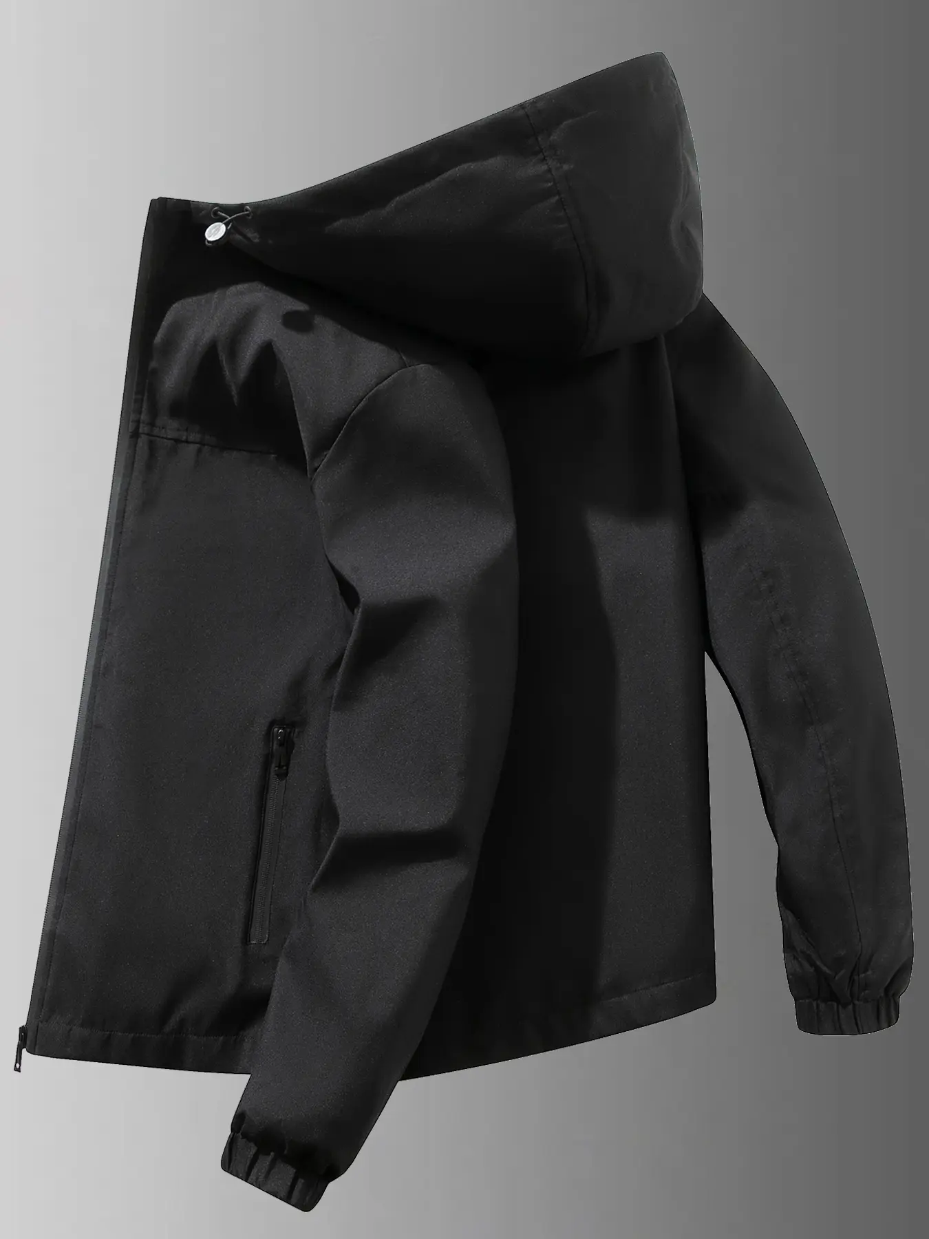 Men's Lightweight Windproof Jacket, Zipper Closure Hooded Design, Polyester Fabric, Casual Outdoor Flight Jacket Fitted, Casual Style Outerwear, Casual Jacket Coat, Casual Outerwears