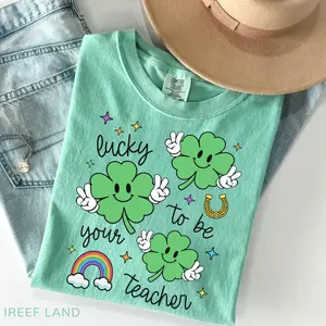 Comfort Colors, St Patrick's Day Teacher Shirt, Lucky Teacher, Retro, Unisex Garment-Dyed Tee, Elementary School Outfit, Teacher Appreciation Gift