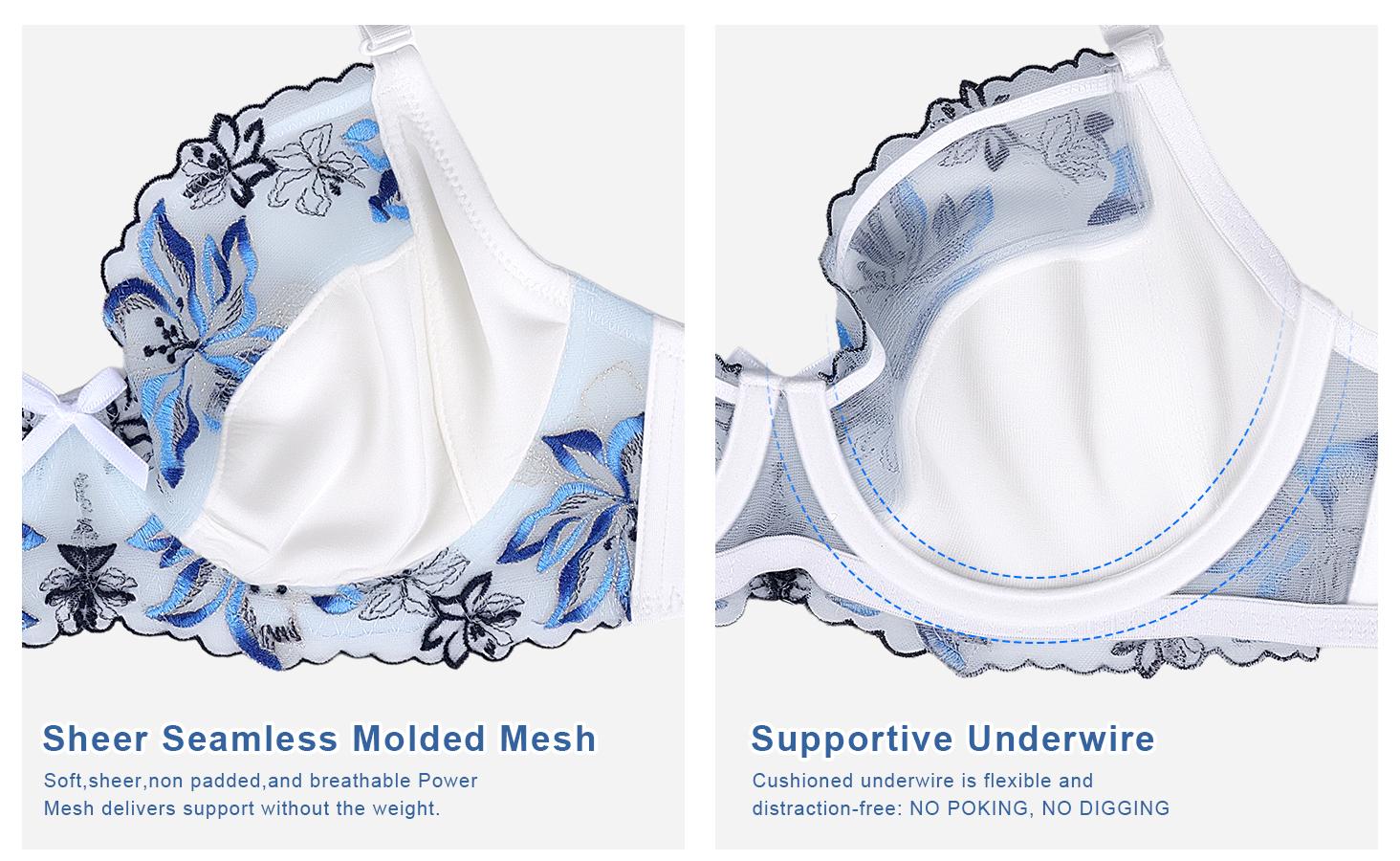 B2LOVER Embroidered Floral Bra Sets Sexy V Neck Bra 2 Piece Sets Uplifting Support Anti-Sagging Breathable Adjustable Straps Women's Bra Set Daily Elegant Fit Womenwear