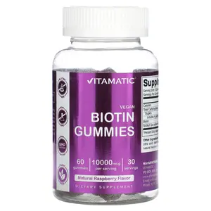 Vitamatic Vegan Biotin Gummies, Natural Raspberry, 60 Gummies