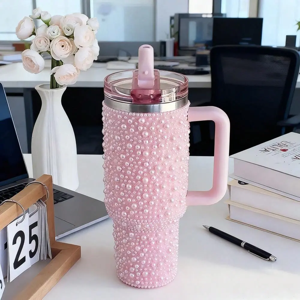 40oz Stainless Steel Vacuum Flask - Pearl Diamond Design, Leak-Proof, 6-12h Thermal Heat Hold, Car Cupholder Fit, Portable Light Tumbler, Multi-Color, Locks in Chill, Stainless Vacuum Flasks for Sports Travel, Festival Gift