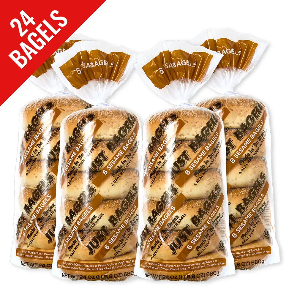 Just Bagels - Sesame Bagels - 4 Packs Of 6 Bagels Per Pack - 24 Total Bagels. Non-GMO.