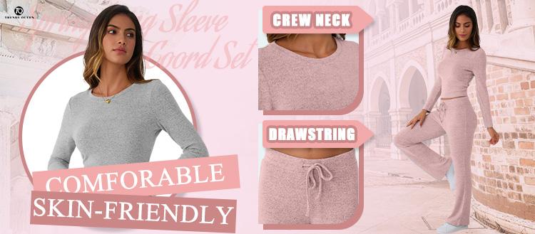 TRENDY QUEEN Women's 2 Piece Foldover Yoga Flare Leggings & Long Sleeve Crop Top Set for Autumn Casual Y2K Outfits