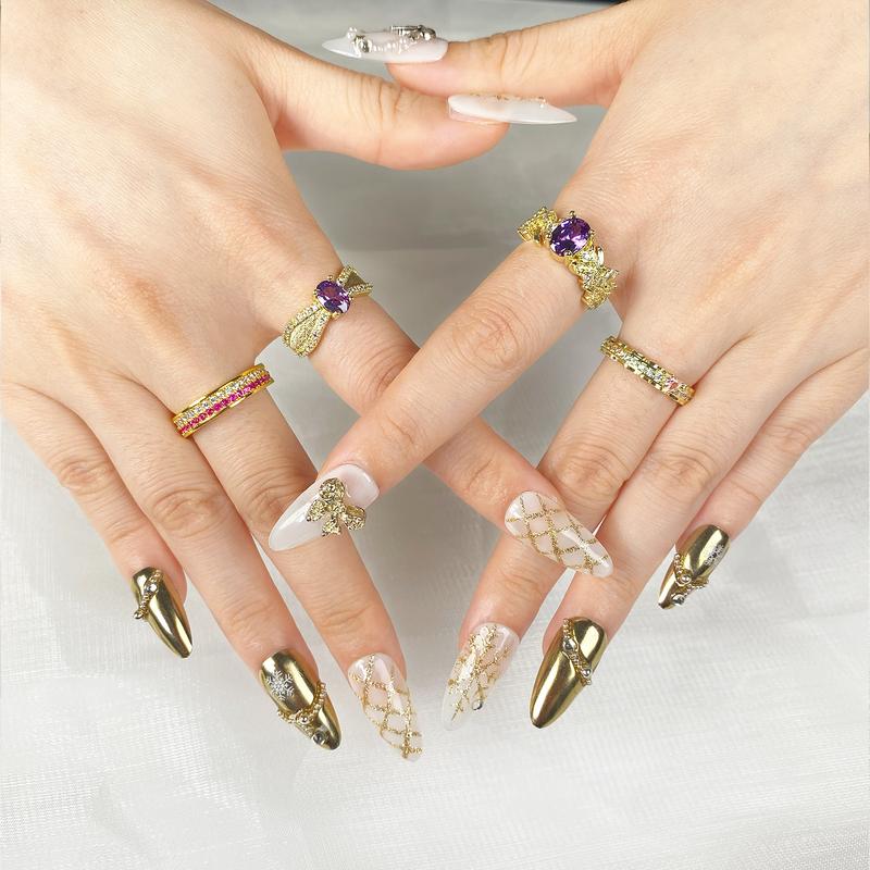 Reusable Press-On Nails Glossy Gel Finish Short Coffin Almond Easy Apply Remove Strong Hold Nail Kit for DIY Home Manicure with Nail File Glue and Storage Box