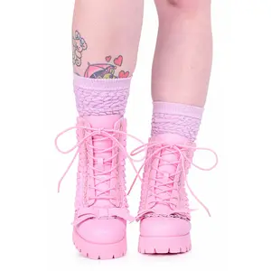 Cakewalk Combat Boot - Pastel Pink Vegan Leather