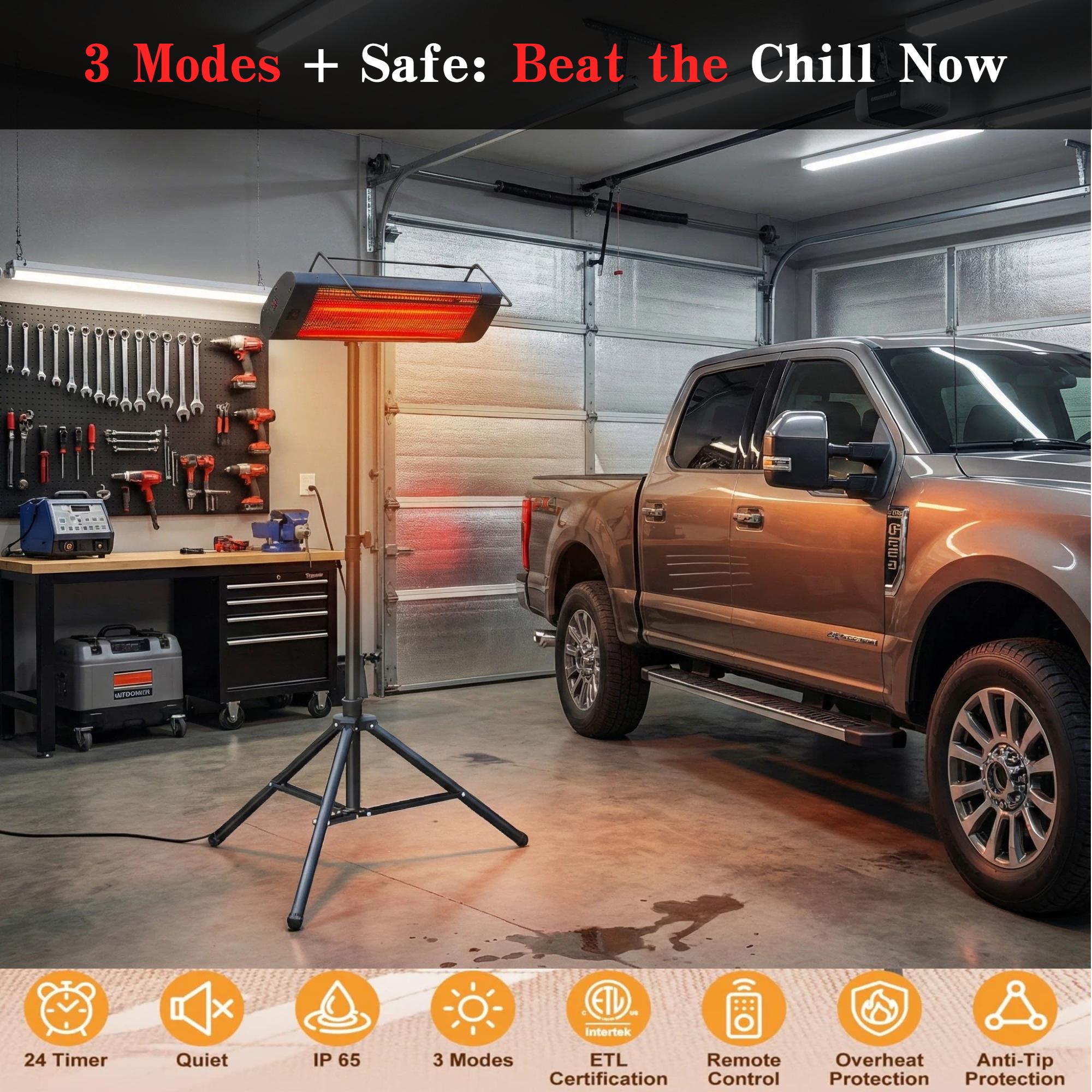 1500W Infrared Heater,3-in-1 Wall,Ceiling,Tripod,Indoor & Outdoor Use,IP65 Waterproof