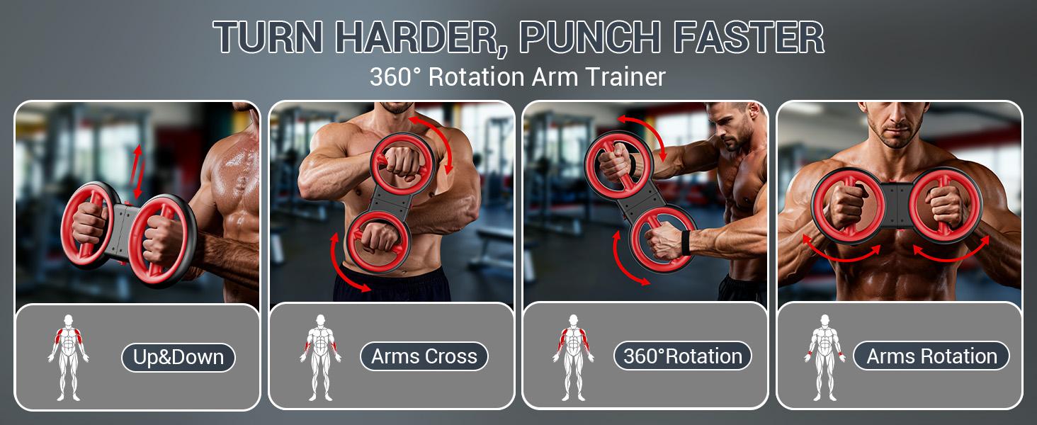 AKLUER 3-IN-1 Multifunctional Upper-Body Trainer (Arm Trainer-Spinning Rotator Burn Machine/ Forearm Trainer for Boxing/Resistance Bands with Handles)Detachable Portable, Flex Core Trainer, Chest & Arm Workout