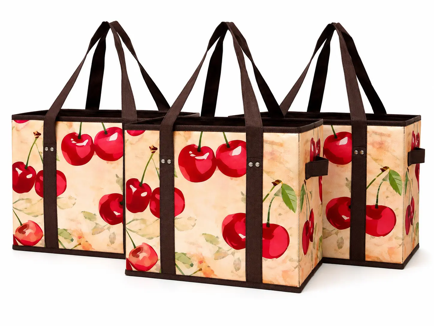 STOWM 3-Pack Reusable Grocery Bags - Stylish Large Collapsible Shopping Totes with Hard Bottom, Water-Resistant Self-Storing Bags for Supermarket & Home Storage, Gym, Self-Storing Shopping Bags