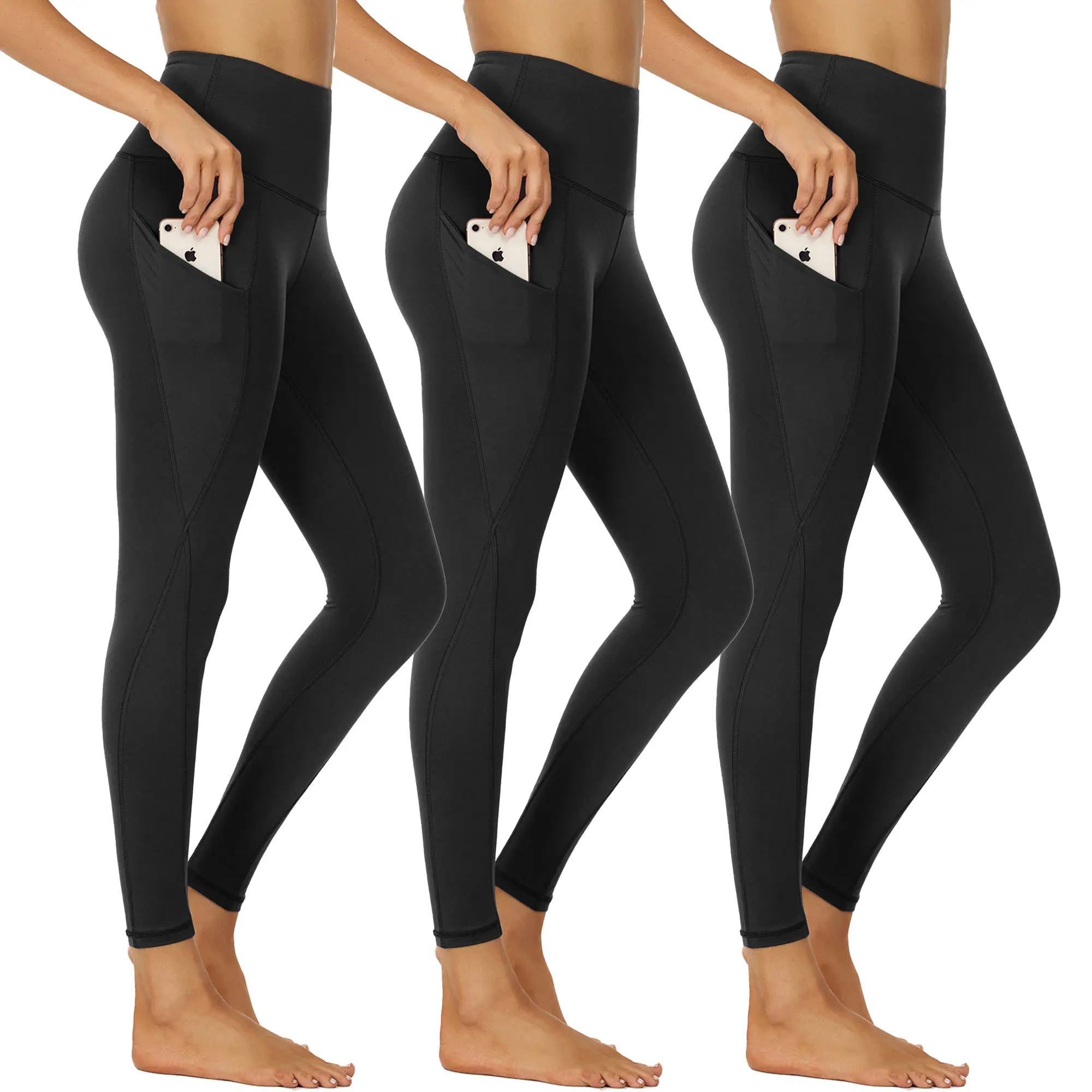 SHOWITTY Women's High-Waisted Tummy Control 3-Pack Leggings with Pockets - Non-See-Through Gym Shapewear, Plus Size Womens Fitness Athleisure Wear for Workout,clothes for back to school,first day of school outfits
