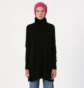 Modest Muslim Women's Long Turtleneck Tunic - 94017 Black