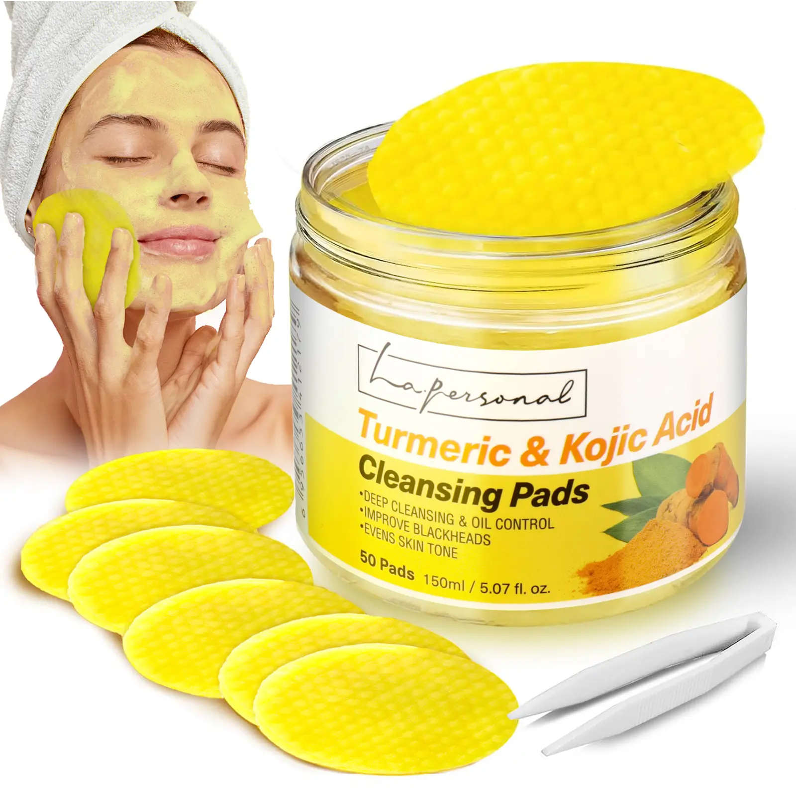 Turmeric & Kojic Acid Cleansing Pad-Dark Spot Remover, Even Skin Tone, Deep Cleaning & Blackhead Removal, Gentle Exfoliating for Face & Body