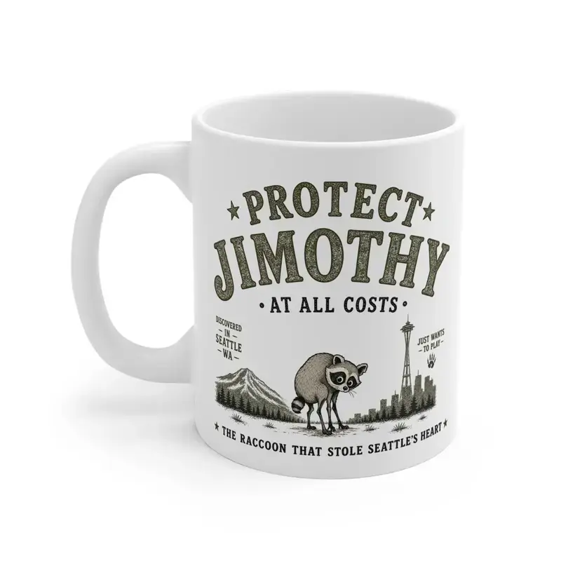 Jimothy Viral Raccoon Mug, Seattle Funny Meme, Protect Jimothy at All Costs