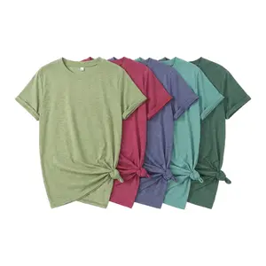 Trendy Heathered Cotton Twist Knot T-Shirt | Women's Casual Short Sleeve Crop Top for Everyday Wear