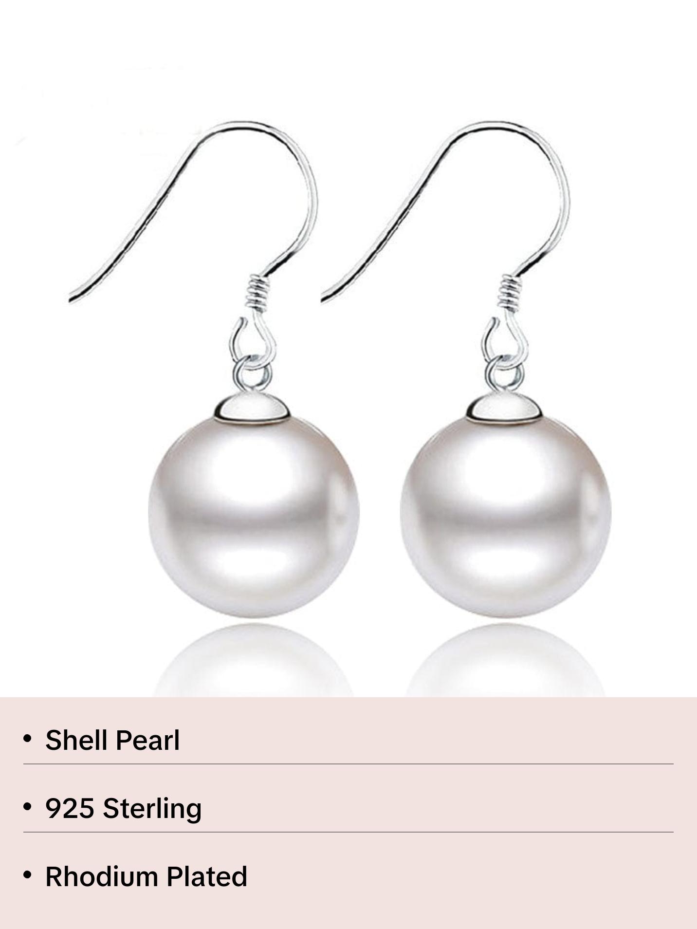 Simple Elegant Big Shell Pearl Women 925 Sterling Sliver Earrings