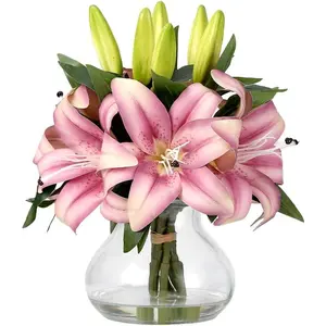 Silk Artificial Lily Stems for Vase, Faux Lilies for Home Office Wedding Decor