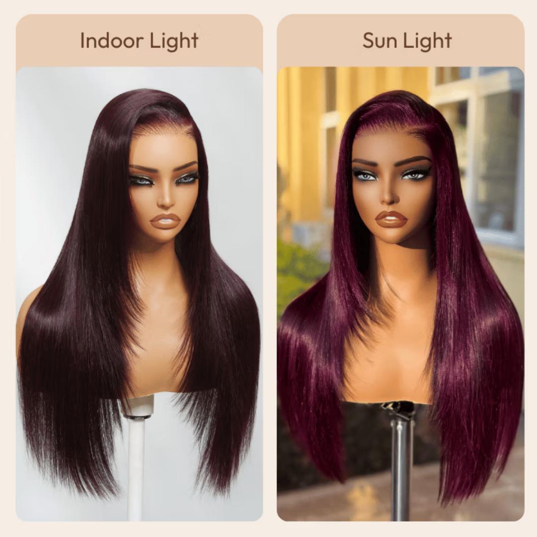 Unice Glueless Black Cherry Layered Straight Wig with Drawstring Pre Cut 7x5 HD Lace Closure Human Hair Wigs with Invisible Knots Beginners Friendly Natural Scalp SpringStatements