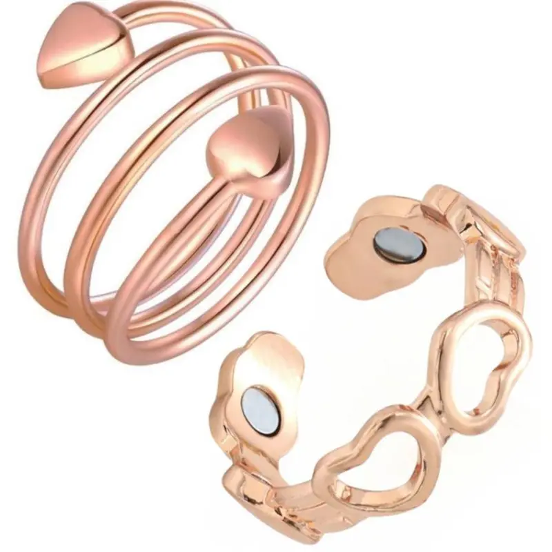 Virelyn S 2pcs Copper Ring for Women,99.99% Pure Copper Magnetic Rings,Gifts for Women Handmade Jewelry