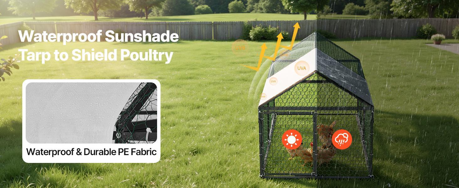 VEVOR Metal Chicken Coop for 4-6 Chickens, 3.3 x 6.6 x 3.3 ft, Small Chicken Cage with Waterproof Cover & Double Doors, Spire Roof Poultry Run Compatible with Wooden Coops, for Rabbit Hen Goose Duck#BackToSchool VEVOR Metal Chicken Coop for 4-6 Chickens, 3.3 x 6.6 x 3.3 ft, Small Chicken Cage with Waterproof Cover & Double Doors, Spire Roof Poultry Run Compatible with Wooden Coops, for Rabbit Hen Goose Duck#BackToSchool