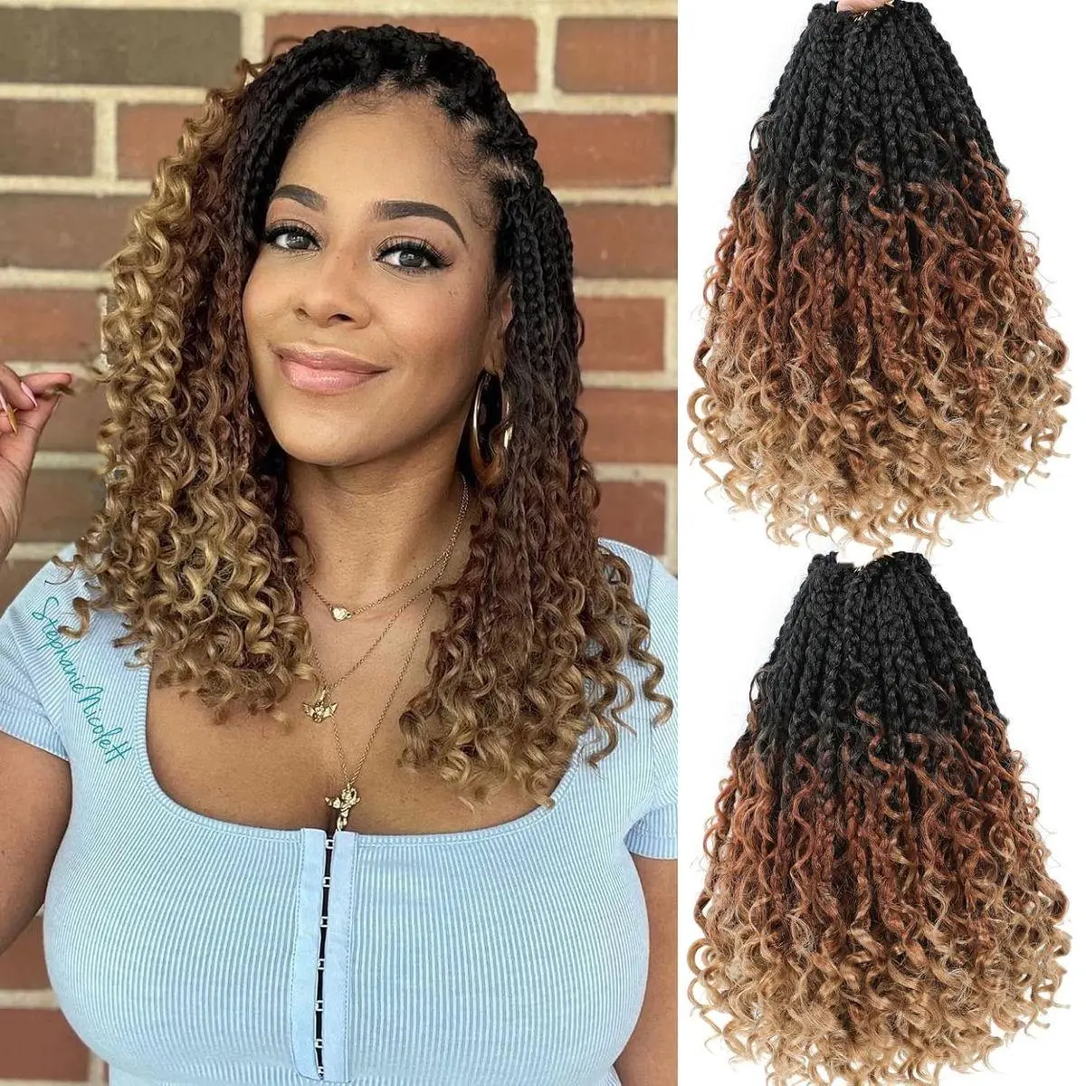 12inch Goddess Box Braids Crochet Hair Box-Braids Curly Ends 3X Bohemian Crochet Box Braiding Hair Synthetic Crochet Hair Extensions