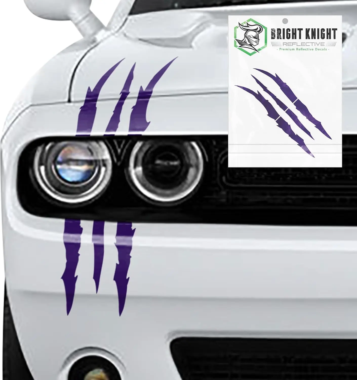 Bright Knight Decals Reflective Claw Mark Car Decals for Men - Purple 6 Pcs 3M Vinyl Car Stickers and Headlight Decal for Vehicles - Scratch Cover for Night Visibility, Made in USA, Pack of 1