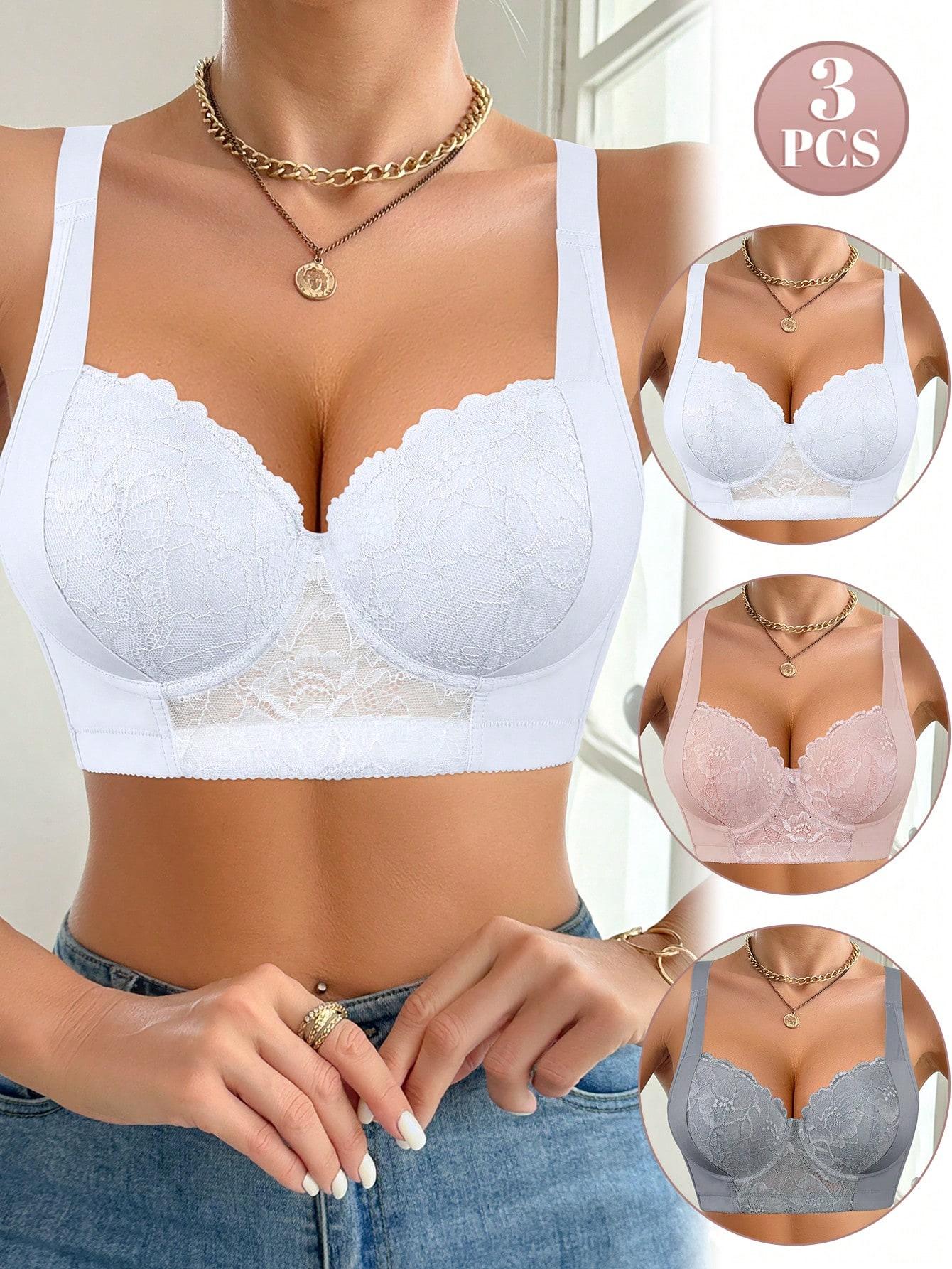 Mimilemon 3PC Sexy Lace Brapush up bras for women Lingerie Anti-Sagging Comfortable Bra for Daily Wear or Special Occasions Seamless Design Supportive Womenswear Style Everyday
