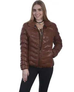 Scully Women's Leatherwear By Ribbed Jacket - L620-Cognac