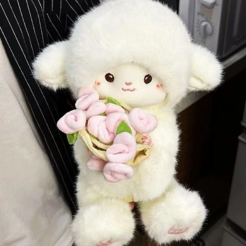 Rose Lamb Plush Toy Series - 20cm Cute Collectible Figure with Carrot Hat & Scarf, Holiday Gifts,soft dolls for home sofa & bed& bag