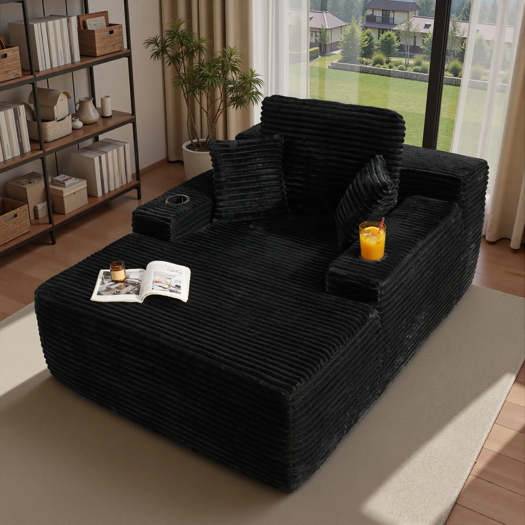 Black Plush Corduroy with Cup Holders Basic model